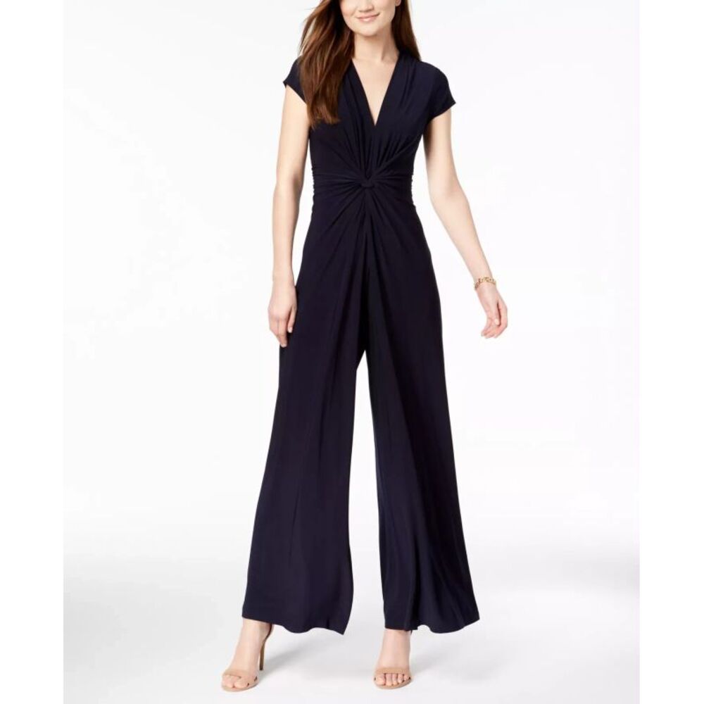 Vince Camuto Deep Navy Knot-Front Wide-Leg Jumpsuit